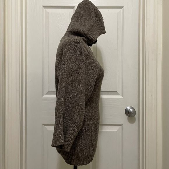 Anthropologie Kenji Hooded Knit Sweater 3/4 Dolman Sleeves V Neck Brown Small - Picture 3 of 9